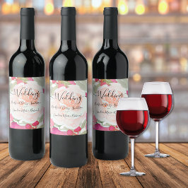 Einfache Blush Pink Fushia Blumenhochzeit Weinetikett