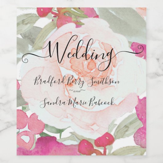 Einfache Blush Pink Fushia Blumenhochzeit Weinetikett (Einzelnes Label)