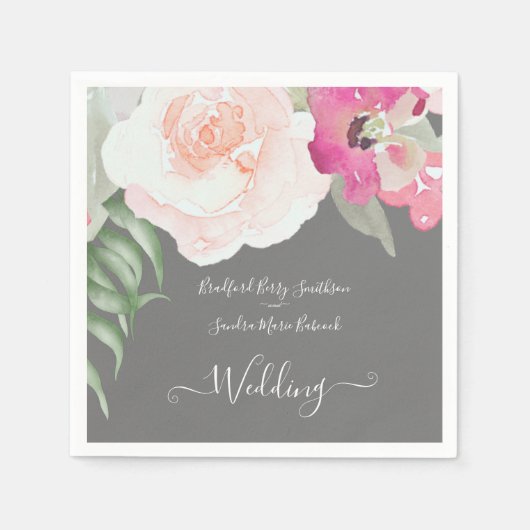 Einfache Blush Pink Fushia Blumenzettel Serviette (Vorderseite)