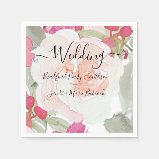 Einfache Blush Pink Fushia Blumenzettel Serviette (Vorderseite)