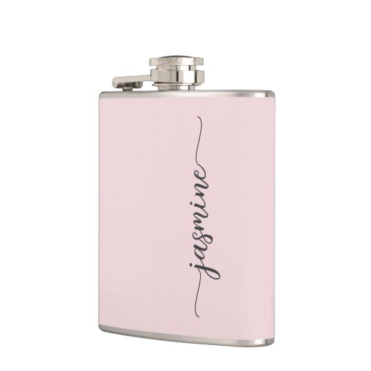 Einfache Blush Pink Girl Monogram Name Signature F Flachmann (Links)