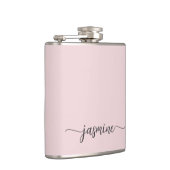 Einfache Blush Pink Girly Monogram Name Signature Flachmann (Rechts)