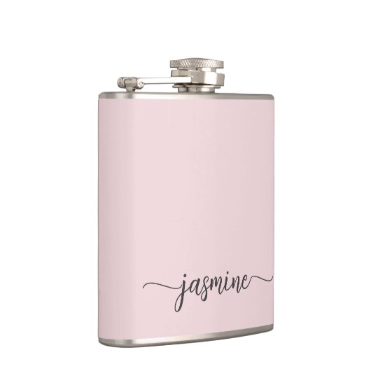 Einfache Blush Pink Girly Monogram Name Signature Flachmann (Rechts)