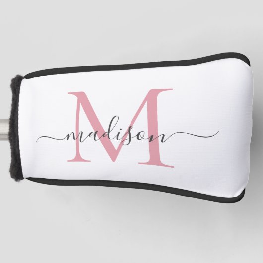 Einfache Blush Pink Grau Monogram Feminine Script Golf Headcover (Vorderseite)
