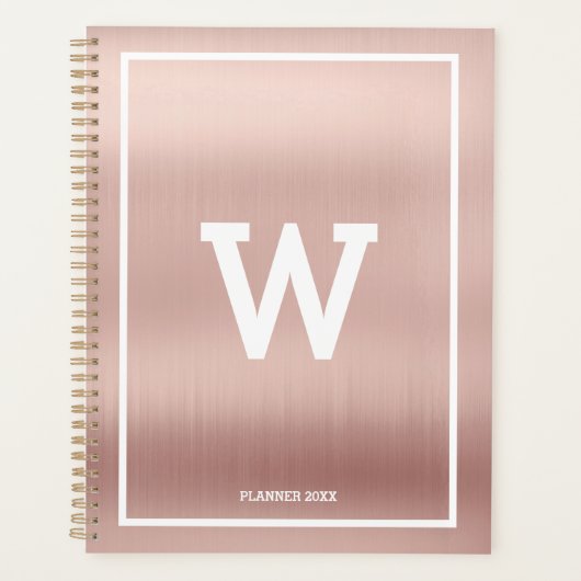 Einfache Blush Pink Initial Monogram Monthly Planer (Vorderseite)