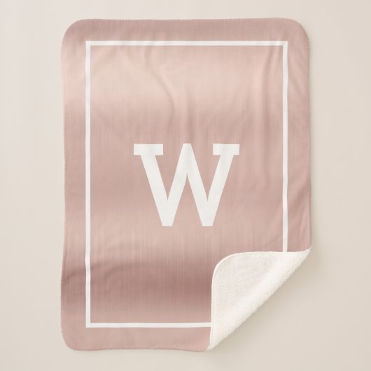 Einfache Blush Pink Initial Monogram Sherpa Blanke Sherpadecke (Vorderseite)