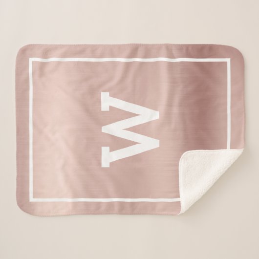Einfache Blush Pink Initial Monogram Sherpa Blanke Sherpadecke (Vorderseite (Horizontal))