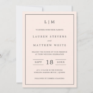 Einfache Blush Pink Monogram Elegante Hochzeit Einladung
