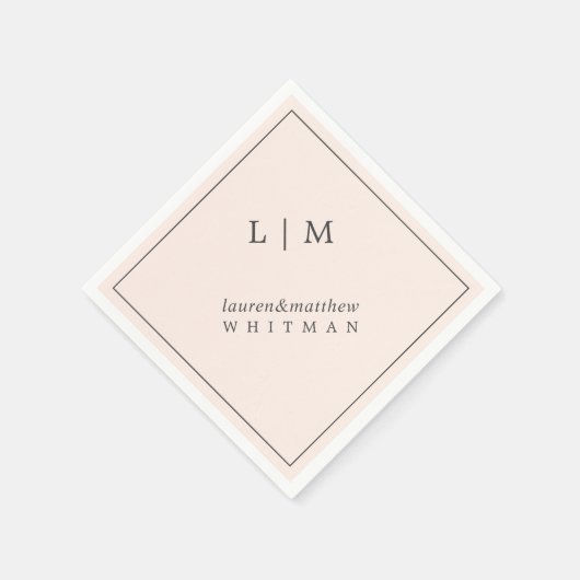 Einfache Blush Pink Monogram Elegante Hochzeit Serviette (Ecke)