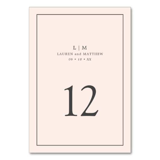 Einfache Blush Pink Monogram Elegante Hochzeit Tischnummer (Vorderseite)