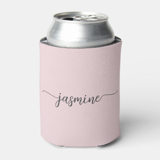 Einfache Blush Pink Monogram Girly Script Cooler Dosenkühler (Kanne Vorderseite)