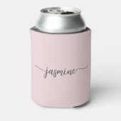 Einfache Blush Pink Monogram Girly Script Cooler Dosenkühler (Kanne Rückseite)
