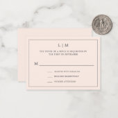 Einfache Blush Pink Monogram Mini Wedding RSVP Mitteilungskarte (Vorderseite/Rückseite Beispiel)