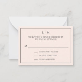 Einfache Blush Pink Monogram Mini Wedding RSVP Mitteilungskarte