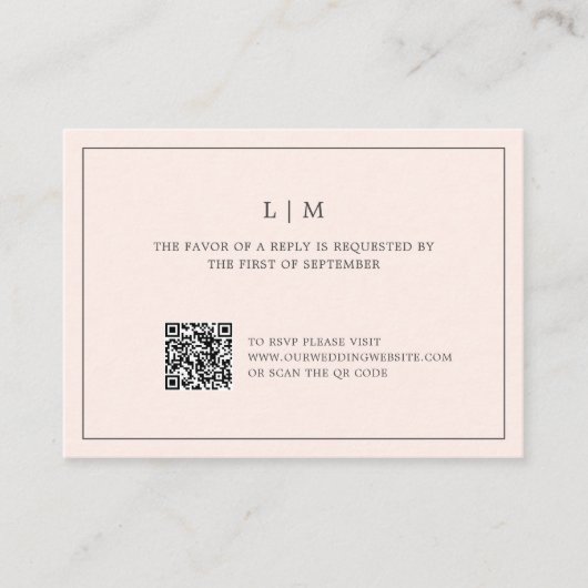 Einfache Blush Pink Monogram QR Code Hochzeit RSVP Mitteilungskarte (Vorderseite)