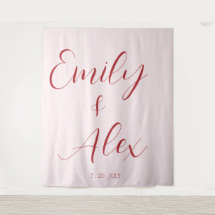 Einfache Blush Pink & Red Hochzeit Wandteppich