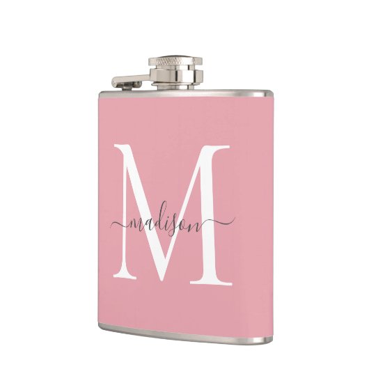 Einfache Blush Pink White Gray Monogram Script Nam Flachmann (Links)