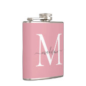 Einfache Blush Pink White Gray Monogram Script Nam Flachmann (Rechts)