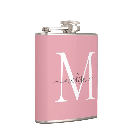 Einfache Blush Pink White Gray Monogram Script Nam Flachmann (Rechts)