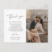 Einfache Blush Script Foto Hochzeit Vielen Dank Postkarte (Vorderseite)