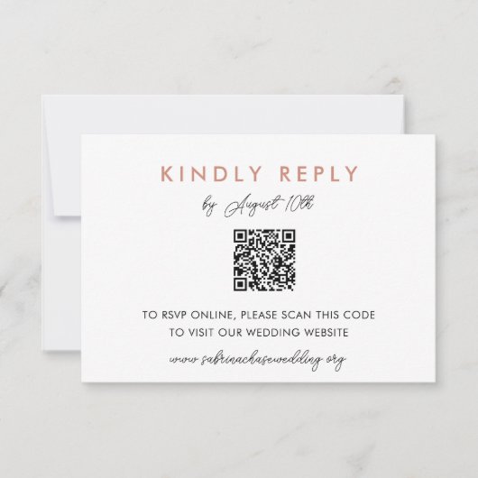 Einfache Blush Wedding Website UAWG QR Code Card Einladung (Vorderseite)