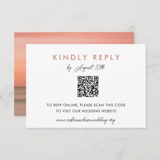 Einfache Blush Wedding Website UAWG QR Code Card Einladung (Vorne/Hinten)