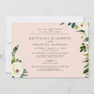 Einfache Blush Weiße Blüte Beide Eltern Hochzeit Einladung
