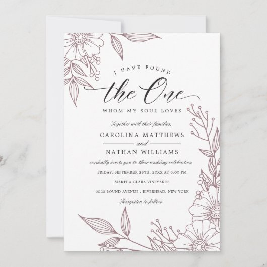 Einfache Blüte habe ich den gefunden | Mauve Weddi Einladung (Vorderseite)