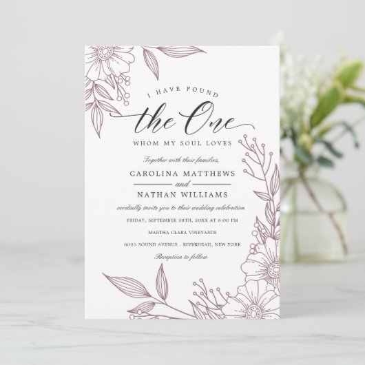 Einfache Blüte habe ich den gefunden | Mauve Weddi Einladung (Stehend Vorderseite)