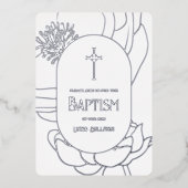 Einfache Blütensilber Weißes Aquamarine Taufpfade Folieneinladung (Vorderseite)