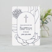 Einfache Blütensilber Weißes Aquamarine Taufpfade Folieneinladung (Stehend vorne)