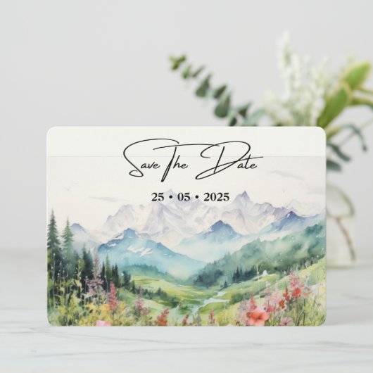 Einfache Blütenwand horizontal Save The Date (Stehend Vorderseite)