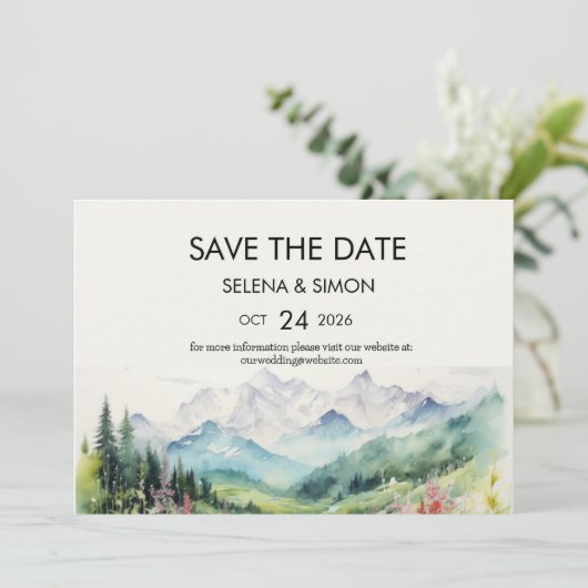 Einfache Blütenwand horizontal Save The Date (Stehend Vorderseite)