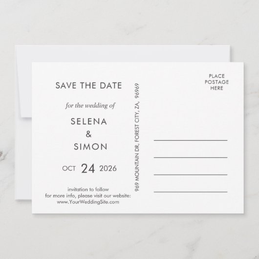 Einfache Blütenwand horizontal Save The Date (Rückseite)