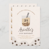 Einfache Boba Blase Milk Tee Personalisiert Geburt Einladung (Vorne/Hinten)