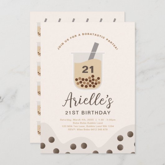 Einfache Boba Blase Milk Tee Personalisiert Geburt Einladung (Vorne/Hinten)