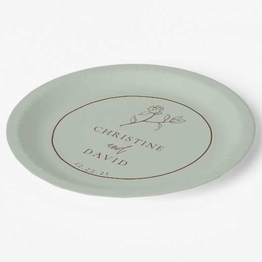 Einfache Bohemische Hochzeit mit Blumengrün Pappteller (Schrägansicht)