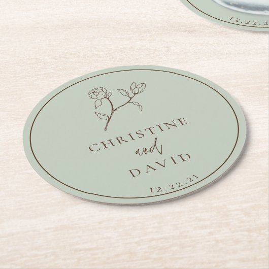 Einfache Bohemische Hochzeit mit Blumengrün Runder Pappuntersetzer (Angewinkelt)