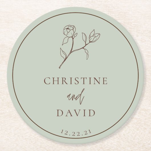 Einfache Bohemische Hochzeit mit Blumengrün Runder Pappuntersetzer (Vorderseite)