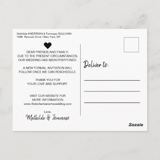 Einfache Bohemische Skriptflorierung Ändern des Da Postkarte (Rückseite)