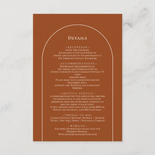 Einfache Boho Arch Terracotta auf Hochzeiten Detai Begleitkarte (Vorderseite)