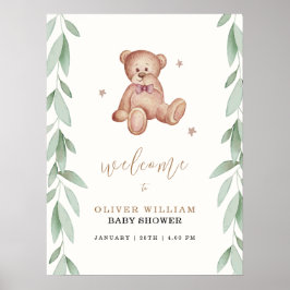 Einfache Boho Bear Forest Baby Dusche Begrüßungsze Poster