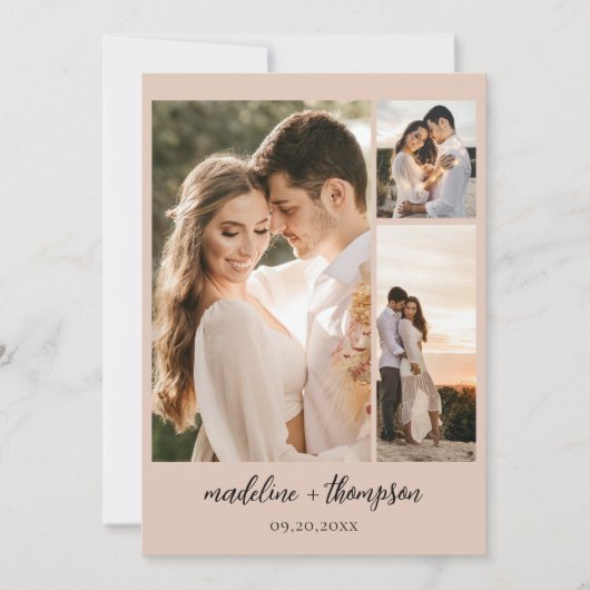 Einfache Boho Beige Script Foto QR Code Hochzeit Einladung (Vorderseite)