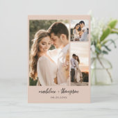 Einfache Boho Beige Script Foto QR Code Hochzeit Einladung (Stehend Vorderseite)