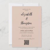 Einfache Boho Beige Script Foto QR Code Hochzeit Einladung (Rückseite)