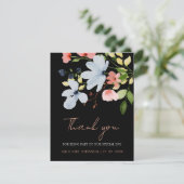 Einfache Boho Black and Pink Floral Wedding Dankeskarte (Stehend Vorderseite)