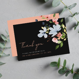 Einfache Boho Black and Pink Floral Wedding Dankeskarte