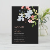 Einfache Boho Black and Pink Floral Wedding Einladung (Stehend Vorderseite)
