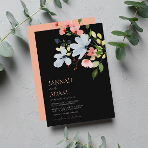 Einfache Boho Black and Pink Floral Wedding Einladung