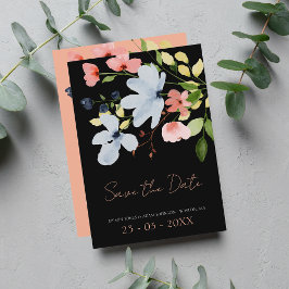 Einfache Boho Black and Pink Floral Wedding Save The Date